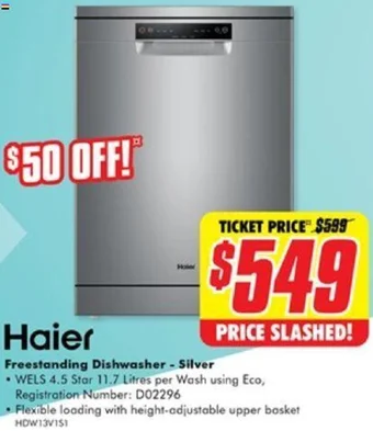 The Good Guys Haier Freestanding Dishwasher - Silver offer