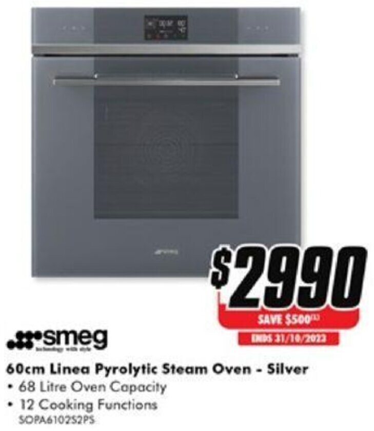 smeg 60cm Linea Pyrolytic Steam Oven Silver offer at The Good Guys