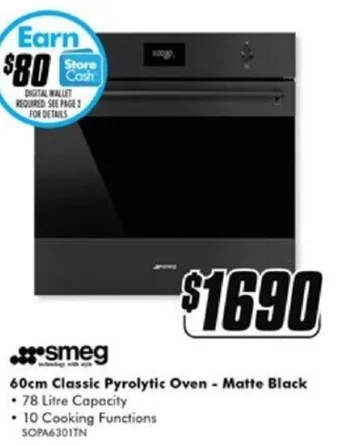 The Good Guys smeg 60cm Classic Pyrolytic Oven - Matte Black offer