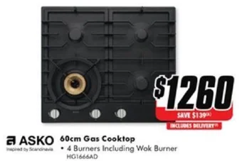 The Good Guys ASKO 60cm Gas Cooktop offer