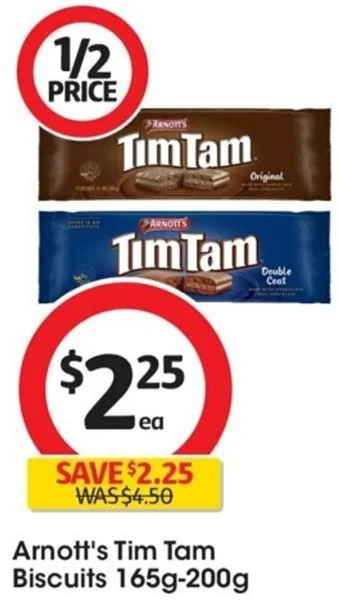 Coles Arnott's Tim Tam Biscuits 165g-200g offer