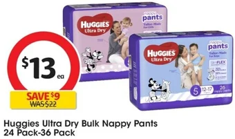 Coles Huggies Ultra Dry Bulk Nappy Pants 24 Pack-36 Pack offer