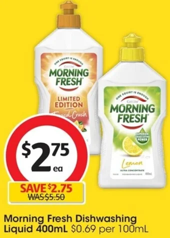 Coles Morning Fresh Dishwashing Liquid 400mL offer