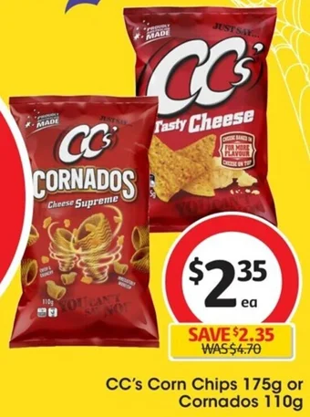 Coles CC's Corn Chips 175g or Cornados 110g offer
