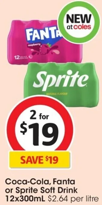 Coles Coca-Cola, Fanta or Sprite Soft Drink 12x300mL offer