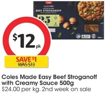 Coles Coles Made Easy Beef Stroganoff with Creamy Sauce 500g offer