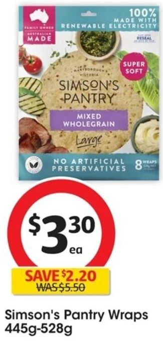 Coles Simson's Pantry Wraps 445g-528g offer