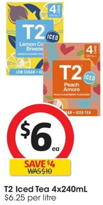 Coles T2 Iced Tea 4x240mL offer