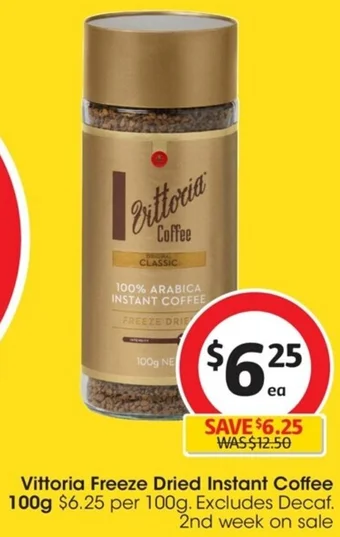 Coles Vittoria Freeze Dried Instant Coffee 100g offer
