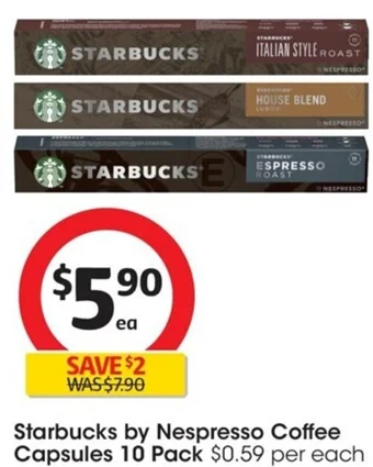 Coles Starbucks by Nespresso Coffee Capsules 10 Pack offer