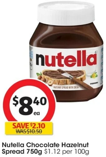 Coles Nutella Chocolate Hazelnut Spread 750g offer