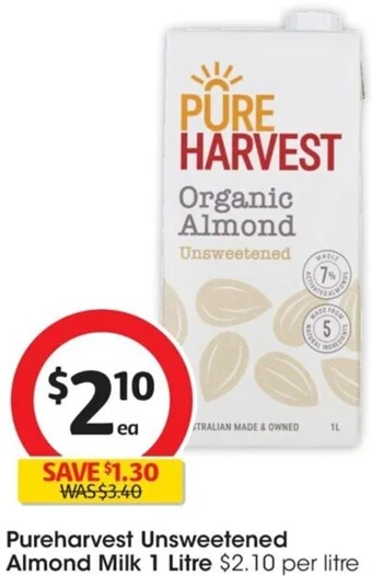 Coles Pureharvest Unsweetened Almond Milk 1 Litre offer