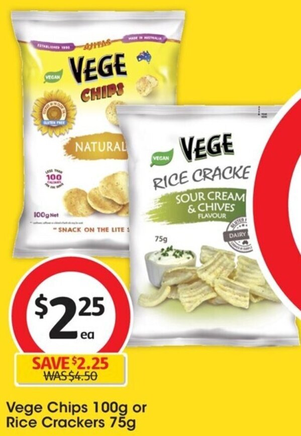 Vege Chips 100g or Rice Crackers 75g offer at Coles