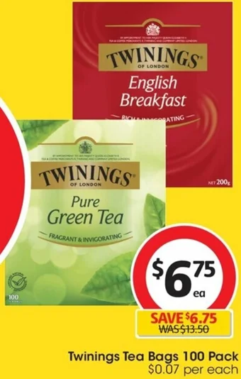 Coles Twinings Tea Bags 100 Pack offer