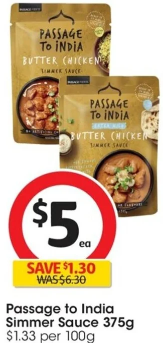 Coles Passage to India Simmer Sauce 375g offer
