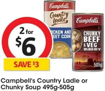 Coles Campbell's Country Ladle or Chunky Soup 495g-505g offer