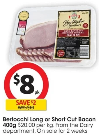 Coles Bertocchi Long or Short Cut Bacon 400g offer