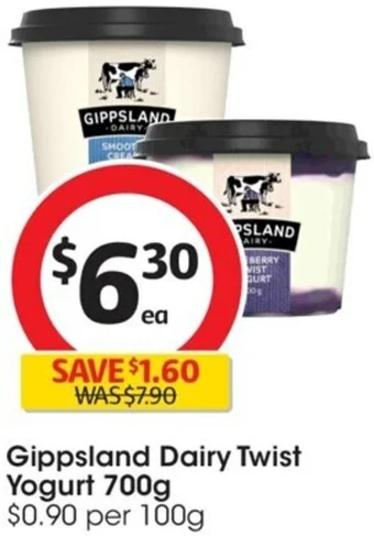 Coles Gippsland Dairy Twist Yogurt 700g offer