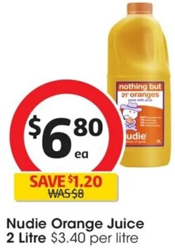 Coles Nudie Orange Juice 2 Litre offer
