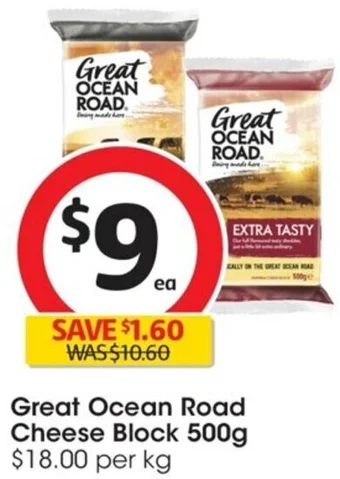 Coles Great Ocean Road Cheese Block 500g offer