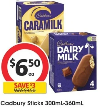 Coles Cadbury Sticks 300mL-360mL offer