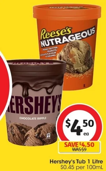 Coles Hershey's Tub 1 Litre offer