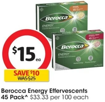 Coles Berocca Energy Effervescents 45 Pack offer