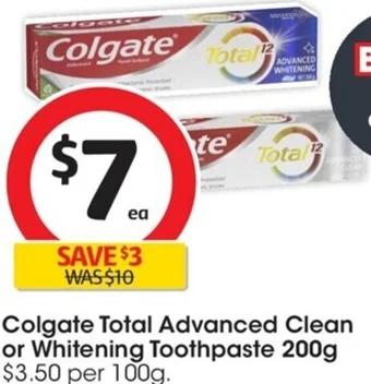 Coles Colgate Total Advanced Clean or Whitening Toothpaste 200g offer