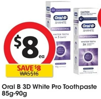 Coles Oral B 3D White Pro Toothpaste 85g-90g offer