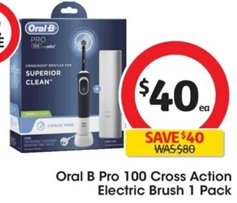 Coles Oral B Pro 100 Cross Action Electric Brush 1 Pack offer