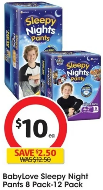 Coles BabyLove Sleepy Night Pants 8 Pack-12 Pack offer