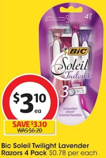 Coles Bic Soleil Twilight Lavender Razors 4 Pack offer