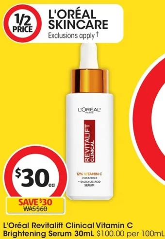 Coles L'Oréal Revitalift Clinical Vitamin C Brightening Serum 30mL offer