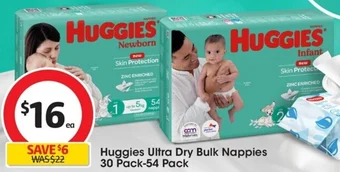 Coles Huggies Ultra Dry Bulk Nappies 30 Pack-54 Pack offer