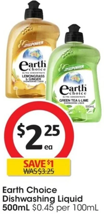 Coles Earth Choice Dishwashing Liquid 500mL offer