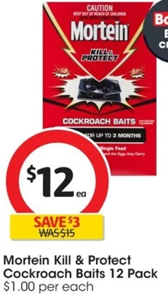 Coles Mortein Kill & Protect Cockroach Baits 12 Pack offer