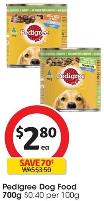 Coles Pedigree Dog Food 700g offer