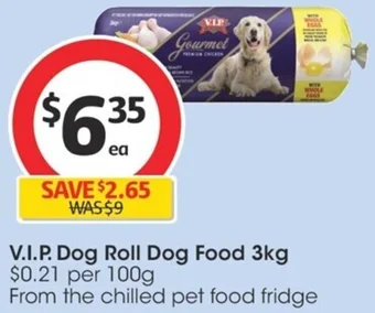 Coles V.I.P. Dog Roll Dog Food 3kg offer