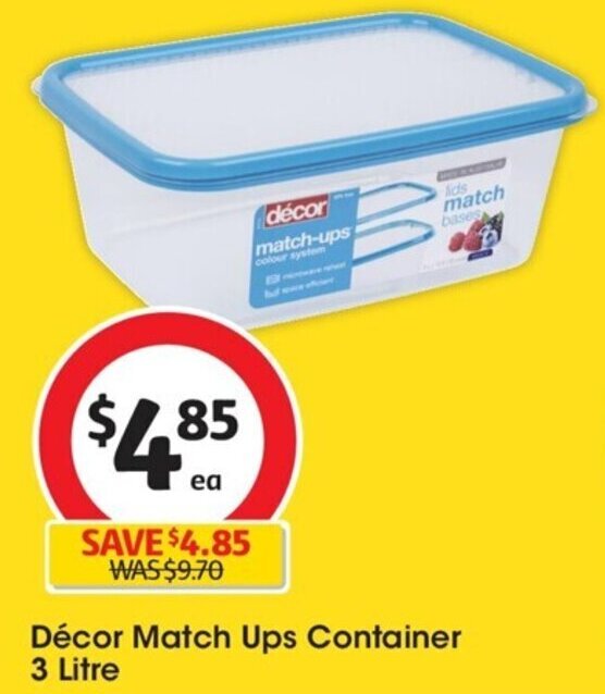 Décor Match Ups Container 3 Litre offer at Coles