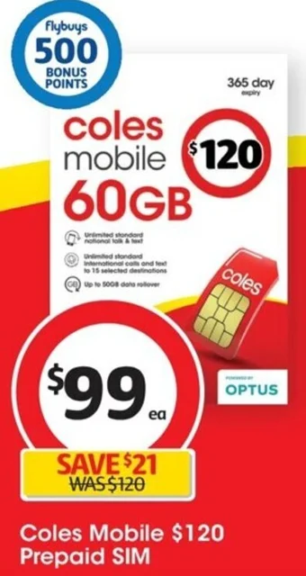 Coles coles mobile $120 60GB offer