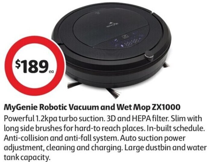 MyGenie Robotic Vacuum and Wet Mop ZX1000 offer at Coles