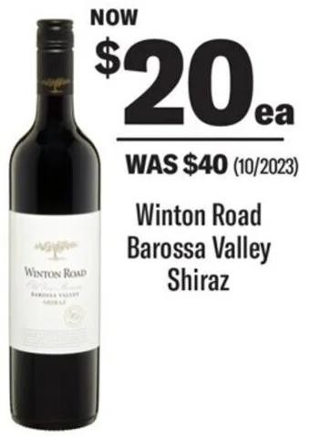 Coles Winton Road Barossa Valley Shiraz offer