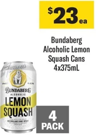 Coles Bundaberg Alcoholic Lemon Squash Cans 4x375mL offer