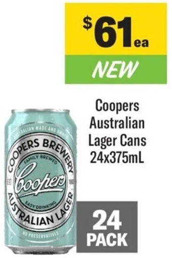 Coles Coopers Australian Lager Cans 24x375mL offer
