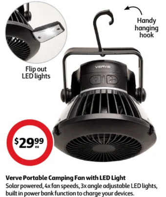 Coles Verve Portable Camping Fan with LED Light offer