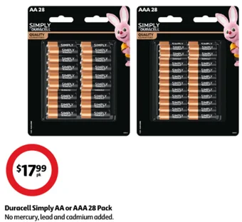 Coles Duracell Simply AA or AAA 28 Pack offer