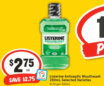 IGA Listerine Antiseptic Mouthwash 250mL offer