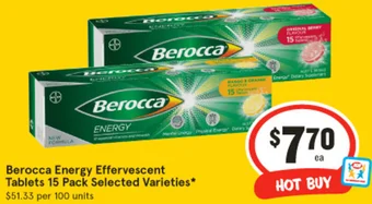 IGA Berocca Energy Effervescent Tablets 15 Pack offer