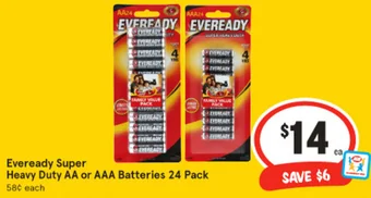 IGA Eveready Super Heavy Duty AA or AAA Batteries 24 Pack offer