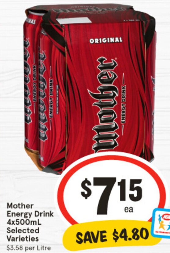 Mother Energy Drink 4x500mL offer at IGA